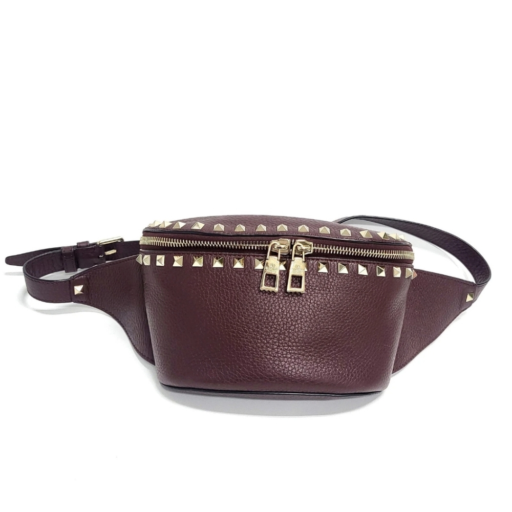 Valentino Burgundy Rockstud Belt Bag